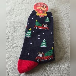 *Shine Christmas Dog Women's Novelty Holiday Crew Socks Navy Shoe Size  9 - 11